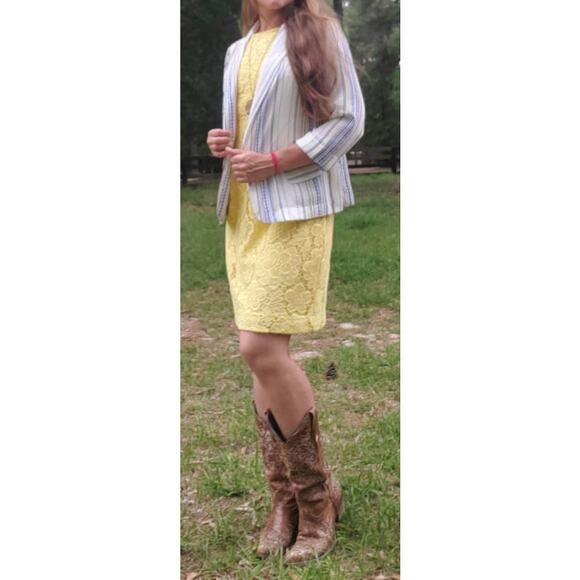 Available open front springtime blazer striped white blue medium - Picture 2 of 11